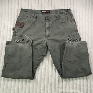Wrangler Riggs Pants Men 42x30 Green Ripstop Carpenter Double Knee Meas